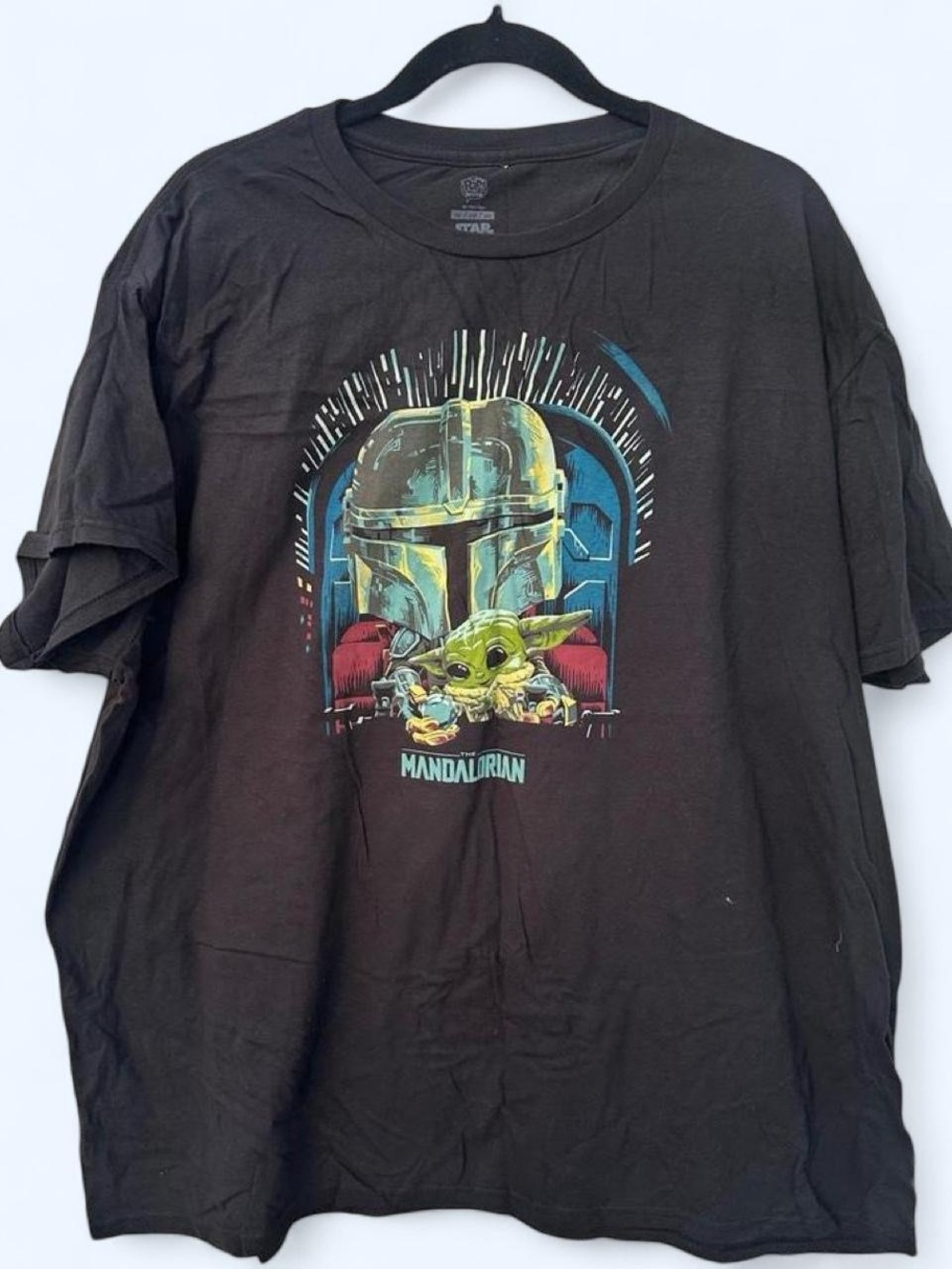 Star Wars Mandalorian Black Tee with Multicolor Child Graphic